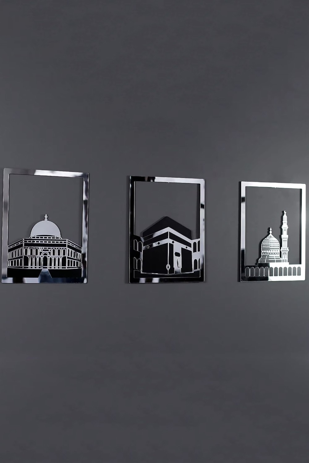 Conjunto de Arte Mural Islâmica - Moldura Retangular 38x30 cm | Masjid Al-Haram, Masjid Al-Aqsa, Masjid An-Nabawi-Décoration islamique-Safwa Boutique