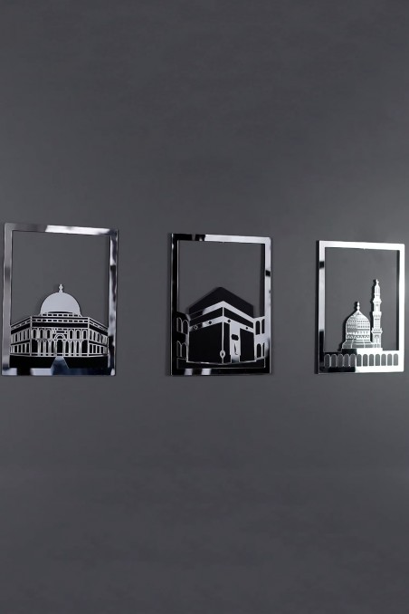 Islamisk Vægkunst Sæt - Rektangulær Ramme 38x30 cm | Masjid Al-Haram, Masjid Al-Aqsa, Masjid An-Nabawi-Décoration islamique-Safwa Boutique