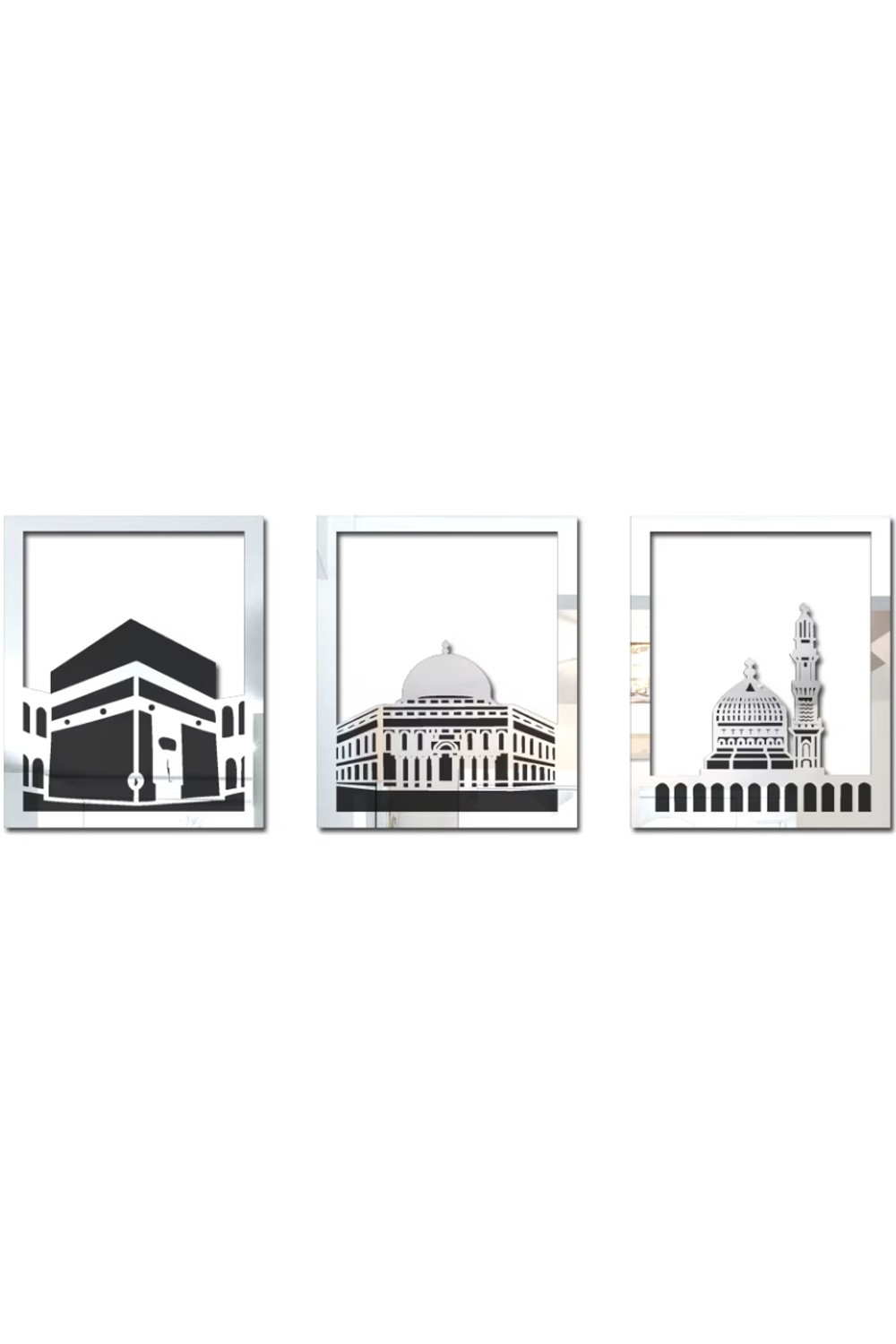 Islamisk Vægkunst Sæt - Rektangulær Ramme 38x30 cm | Masjid Al-Haram, Masjid Al-Aqsa, Masjid An-Nabawi-Décoration islamique-Safwa Boutique