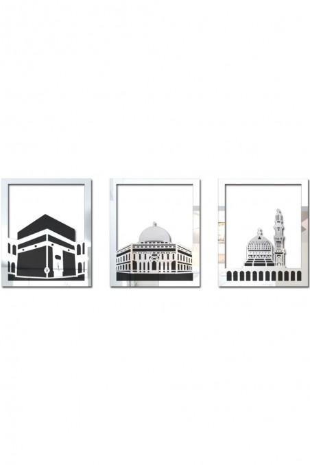 Islamisk Väggkonst Set - Rektangulär Ram 38x30 cm | Masjid Al-Haram, Masjid Al-Aqsa, Masjid An-Nabawi-Décoration islamique-Safwa Boutique