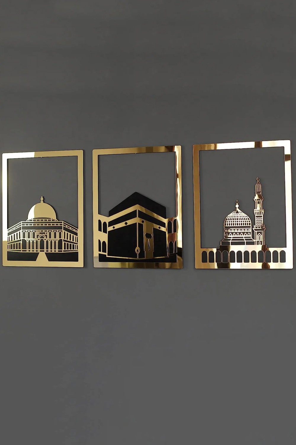Islamisk Vægkunst Sæt - Rektangulær Ramme 38x30 cm | Masjid Al-Haram, Masjid Al-Aqsa, Masjid An-Nabawi-Décoration islamique-Safwa Boutique