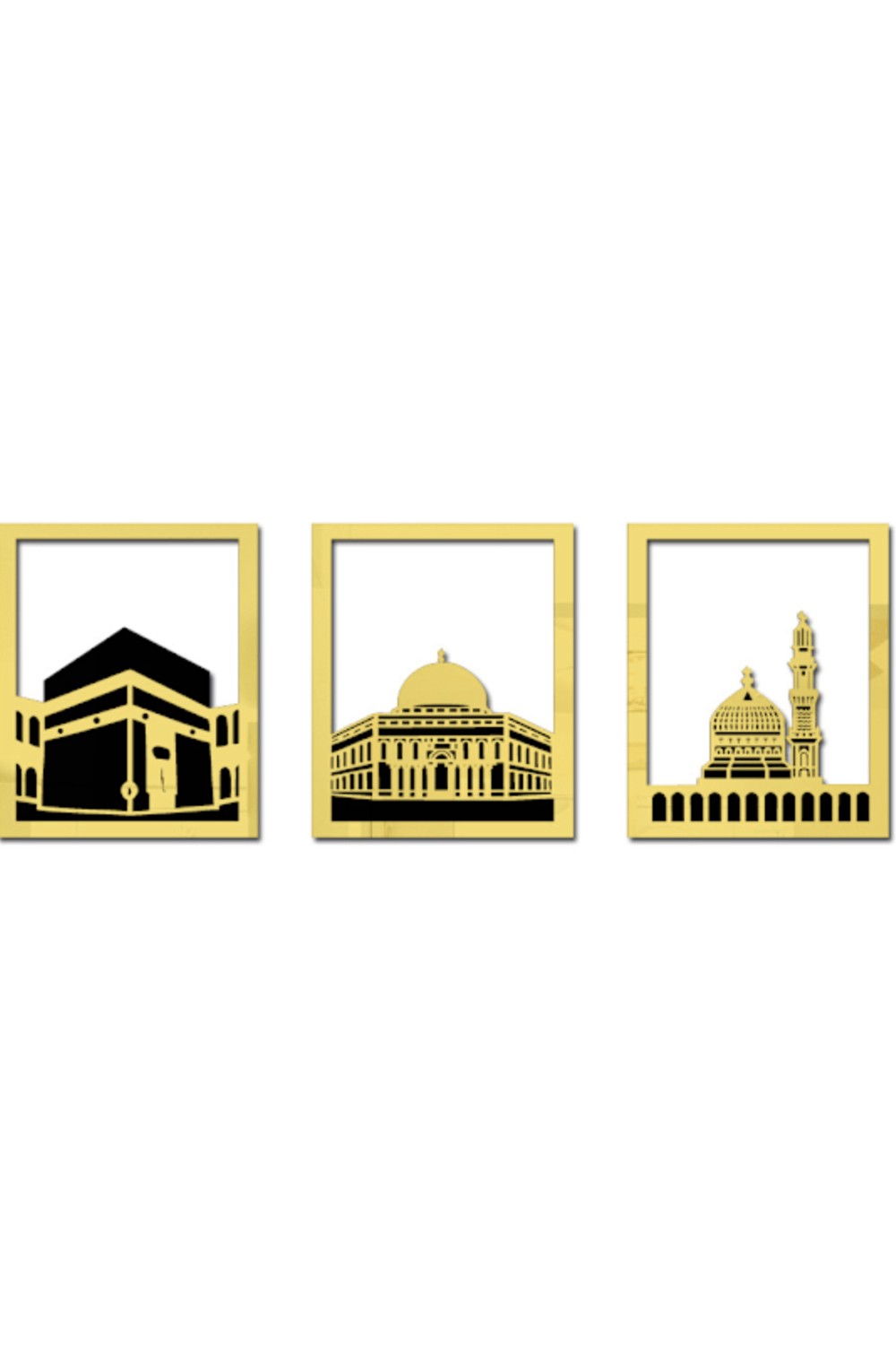 Islamisk Vægkunst Sæt - Rektangulær Ramme 38x30 cm | Masjid Al-Haram, Masjid Al-Aqsa, Masjid An-Nabawi-Décoration islamique-Safwa Boutique