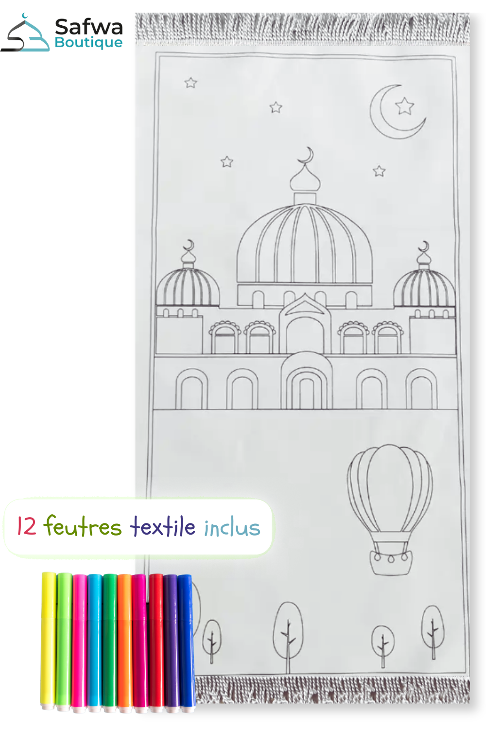 Tapete de Oração para Colorir - Personalizável com 12 Marcadores de Tecido | Aprendizagem Lúdica e Espiritual para Crianças-Tapis De Priere-Safwa Boutique