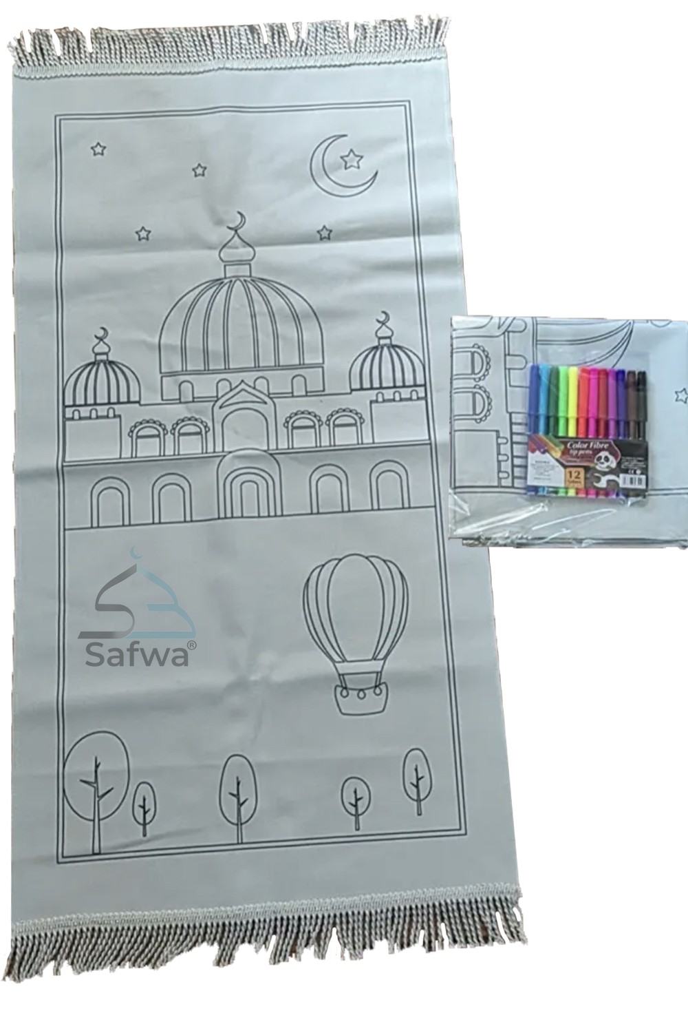 Tapis de Prière à Colorier – Personnalisable avec 12 Marqueurs Textiles | Apprentissage Ludique et Spirituel pour Enfants-Tapis De Priere-Safwa Boutique