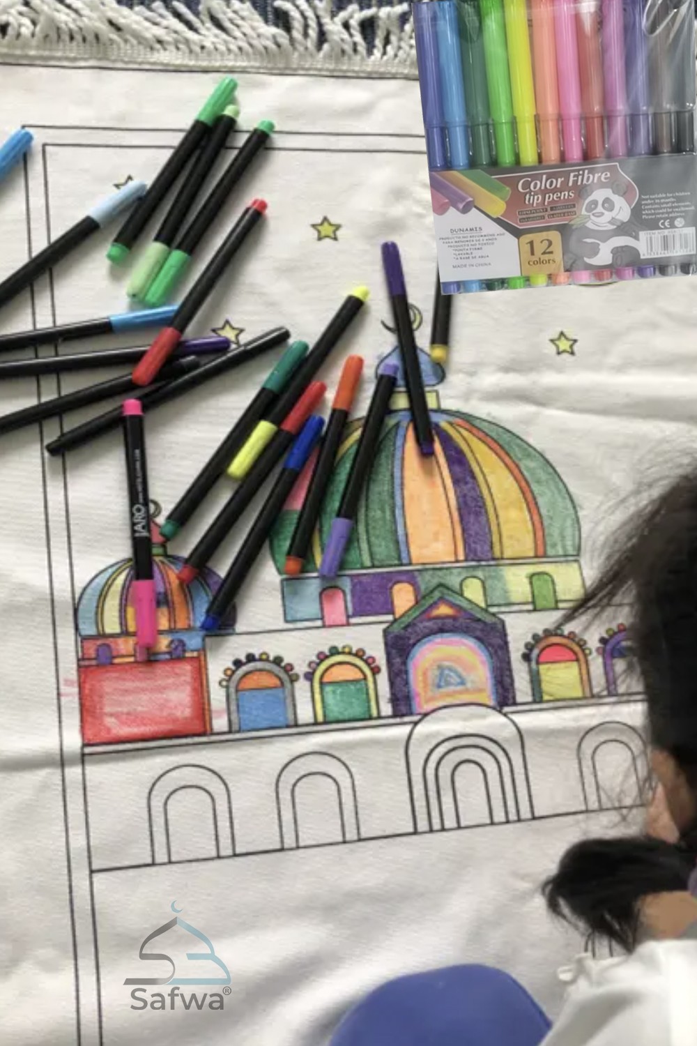 Tapete de Oração para Colorir - Personalizável com 12 Marcadores de Tecido | Aprendizagem Lúdica e Espiritual para Crianças-Tapis De Priere-Safwa Boutique