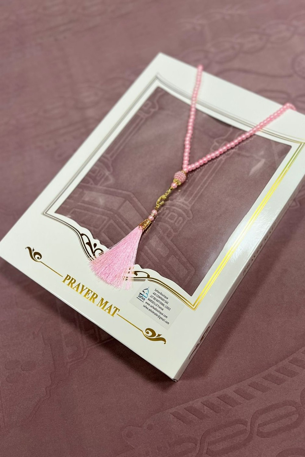 Conjunto de Presente Muçulmano - Tapete de Oração de Veludo & Elegante Rosário (Tasbih)-Ideias para Presentes-Safwa Boutique