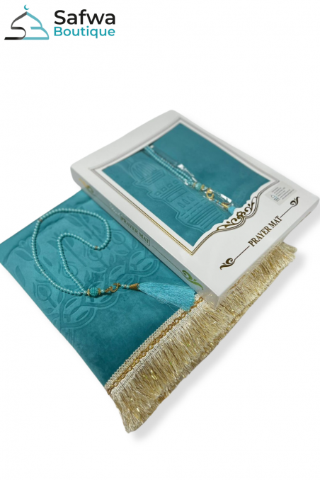 Muslimsk Gåva Set - Sammetsbönematta & Elegant Rosenkrans (Tasbih)-Presentidéer-Safwa Boutique