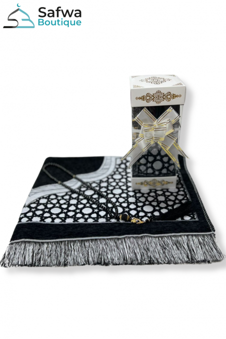 Conjunto de Presente Transparente Elegante - Tapete de Oração & Rosário (Tasbih) | Caixa Muçulmana-Ideias para Presentes-Safwa Boutique