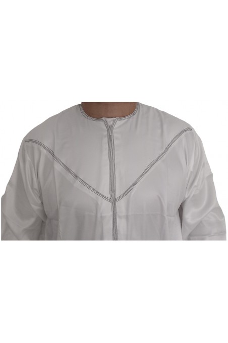 Qamis Emiratí en Satén Precioso - Mangas Largas | Sultan-Qamis Homme-Safwa Boutique