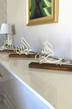 3 decorações de mesa islâmicas em metal brilhante -...