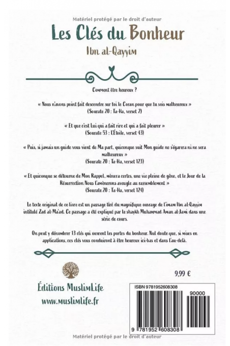 As chaves da felicidade de Ibn Al-Qayyim - Edição MuslimLife-Rappels & Invocations-Safwa Boutique
