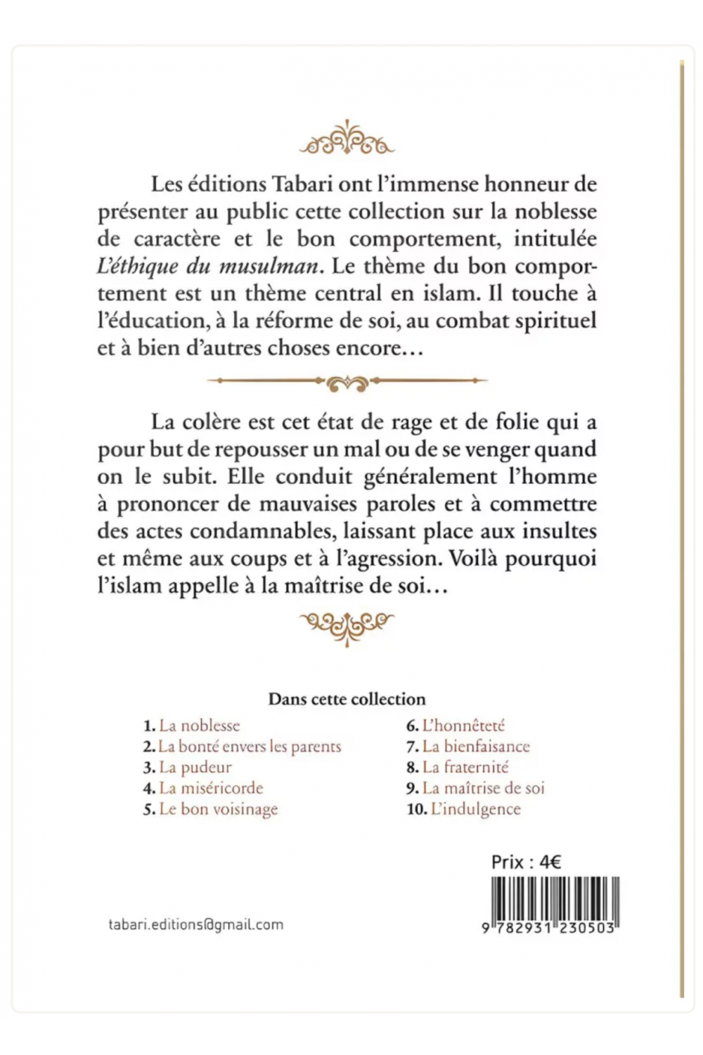La maîtrise de soi de 'Abd al Razzâq al Badr – Éditions TABARI-Rappels & Invocations-Safwa Boutique