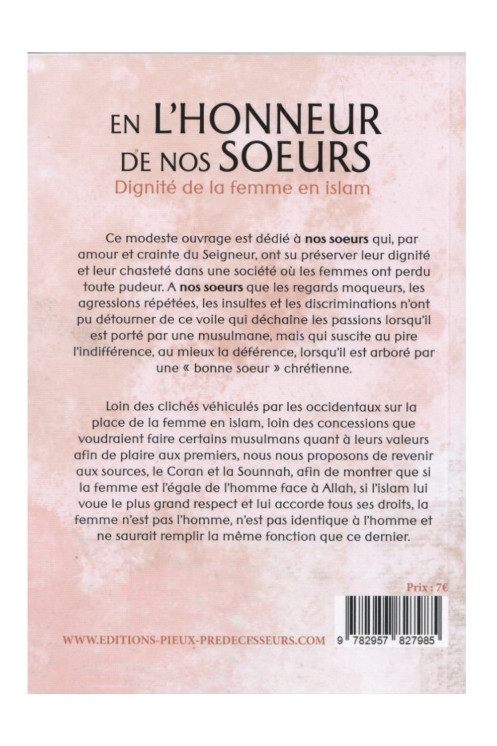 En l'honneur de nos sœurs - Dignité de la femme en islam de Rachid Maach – Éditions Les Pieux Prédécesseurs-Femme musulmane-Safwa Boutique