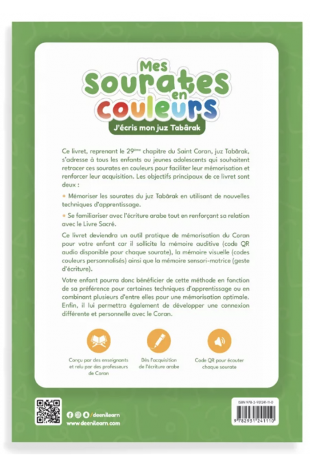 Le mie sure a colori: scrivo il mio juz Tabarâk - EDIZIONE DeeniLearn-Livres Enfants-Safwa Boutique