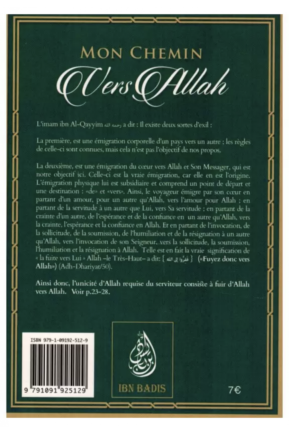 Mon chemin vers Allah de Ibn Qayyim Al-Jawziyya de L'imam Ibn Qayyim - Edition IBN BADIS-Rappels & Invocations-Safwa Boutique