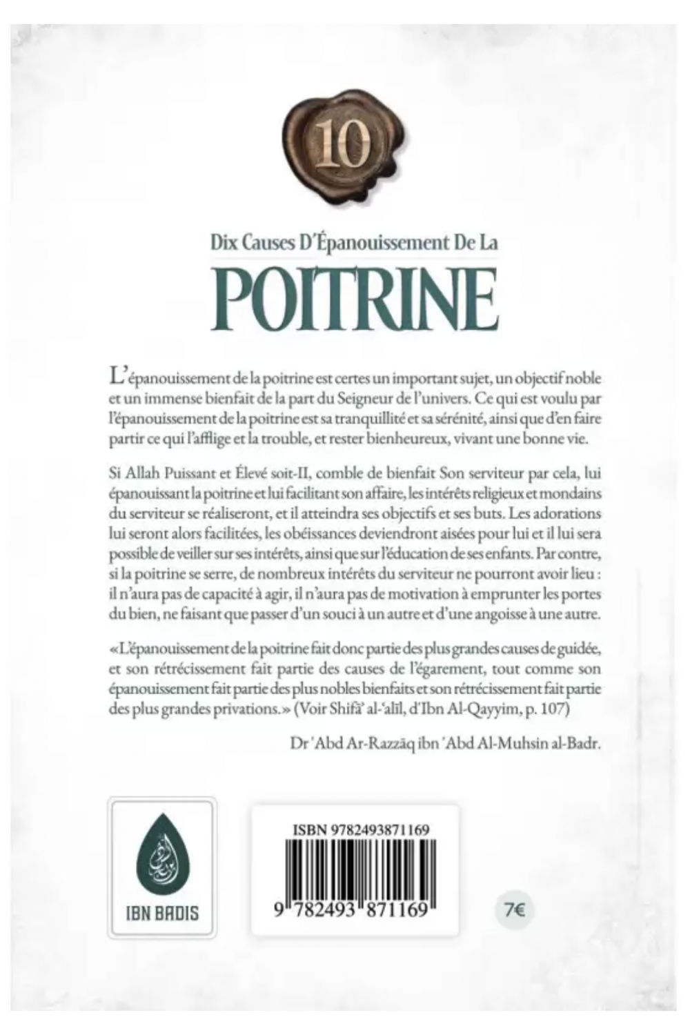 10 causas do desenvolvimento do peito de Abd Ar-Razzâq al-Badr - Edição IBN BADIS-Rappels & Invocations-Safwa Boutique