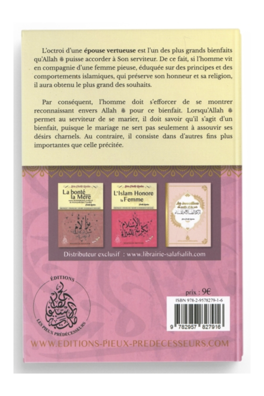 Il Matrimonio Benefici e Buone Maniere, (Francese/Arabo) Di Sheikh Raslan - Edizioni I Pii Predecessori-Rappels & Invocations-Safwa Boutique