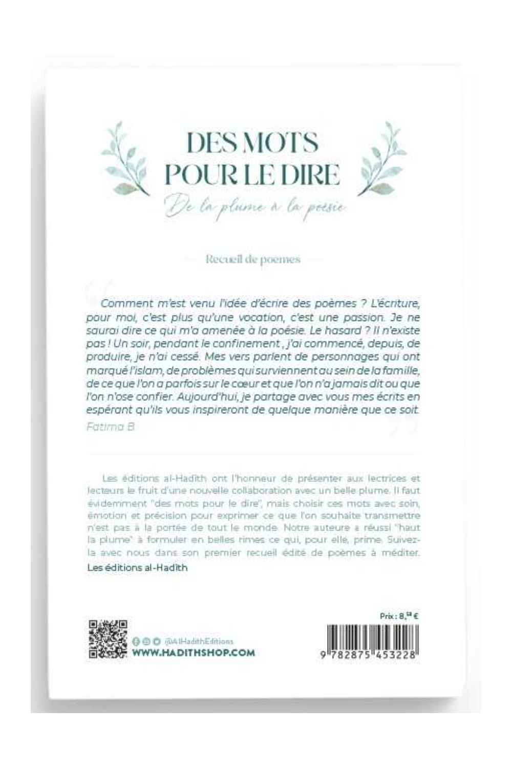 Ord til at sige det fra fjer til poesi af Fatima Botachbaqut - Udgave Al-Hadith-Femme musulmane-Safwa Boutique