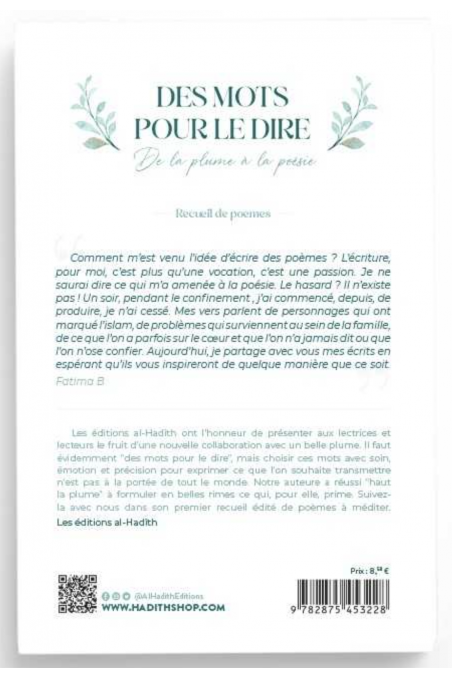 Palavras para dizer da pena à poesia de Fatima Botachbaqut - Edição Al-Hadith-Femme musulmane-Safwa Boutique