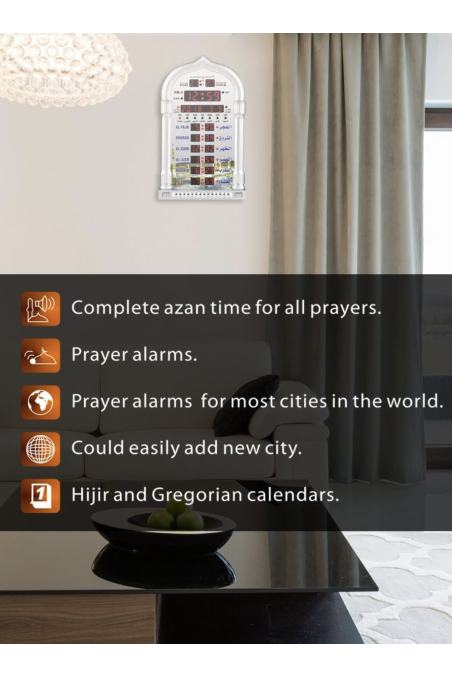 Automatic Adhan wall clock with call to Prayer Azan AL-HARAMEEN HA-4008 prayer times with Calendars-Azan Clocks & watch-Safwa Boutique