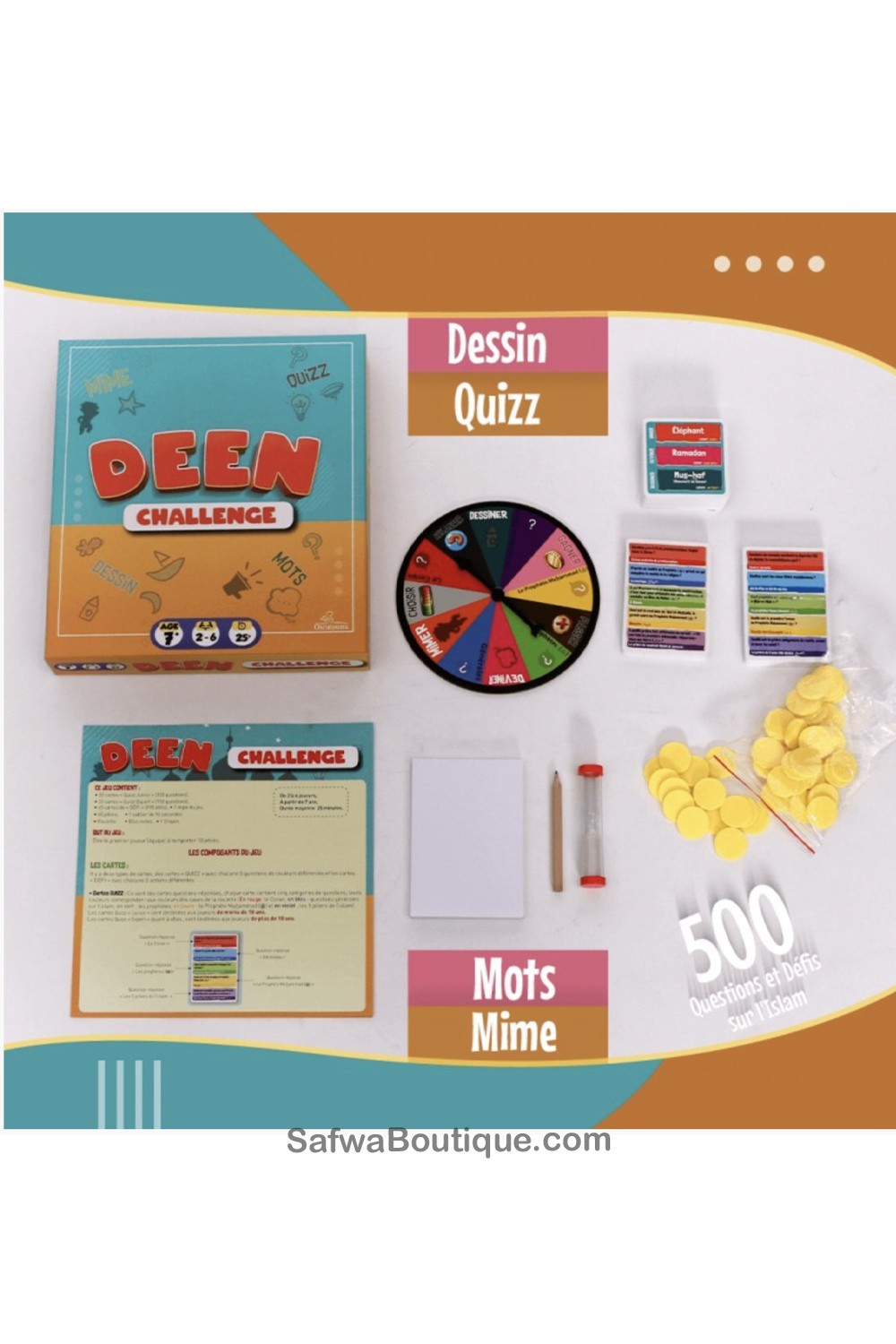 Deen Challenge: 500 Frågor och Utmaningar om Islam för Små och Stora! (Från 7 år) - Osratouna-Jeux de société-Safwa Boutique