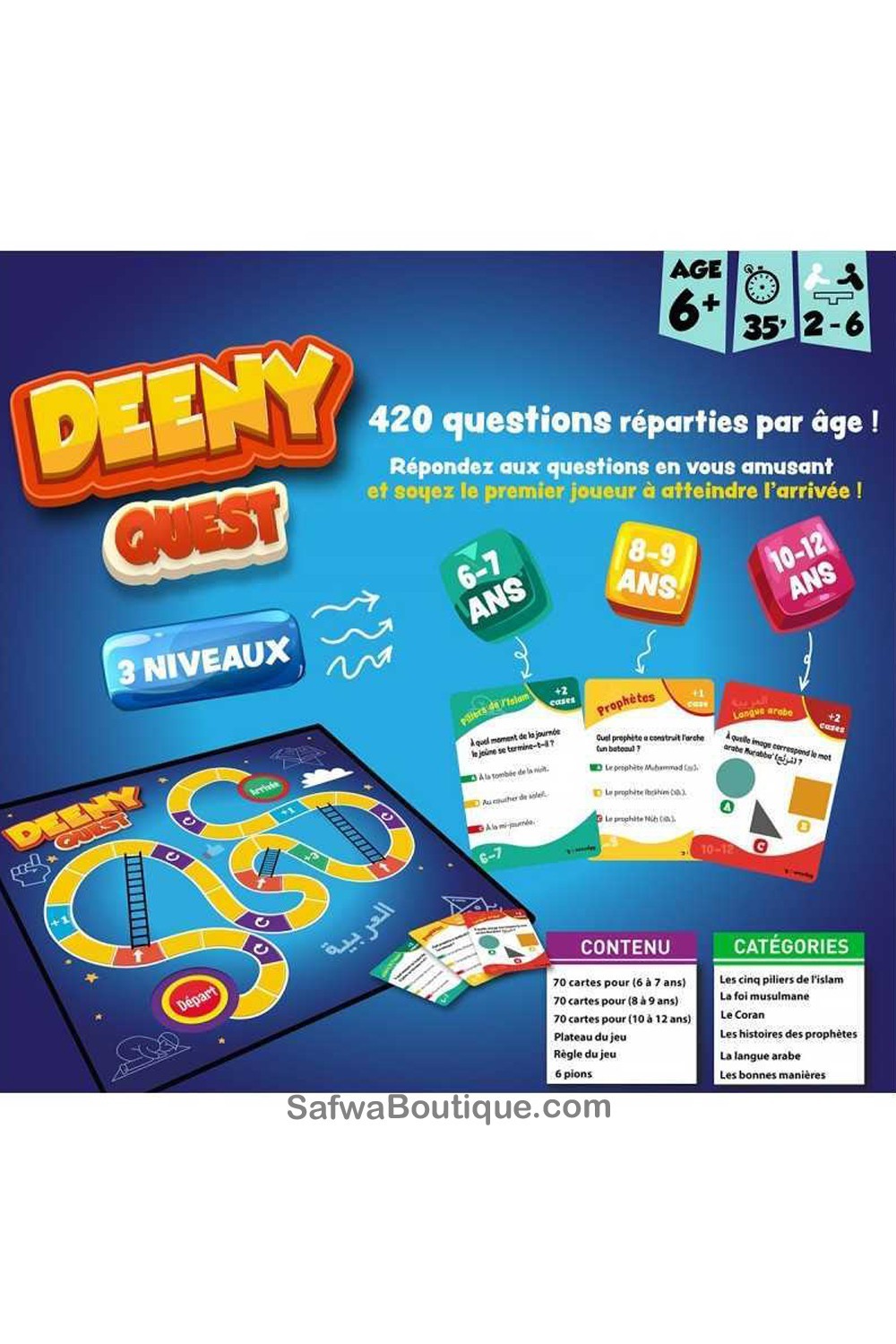DEENY QUEST Sällskapsspel: 420 Frågor om Islam Fördelade efter Ålder! (+6 År, 3 Nivåer) - Osratouna-Jeux de société-Safwa Boutique