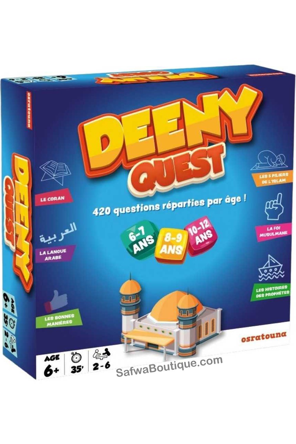 DEENY QUEST Jogo de Sociedade: 420 Perguntas Sobre o Islã Divididas por Idade! (+6 Anos, 3 Níveis) - Osratouna-Jeux de société-Safwa Boutique