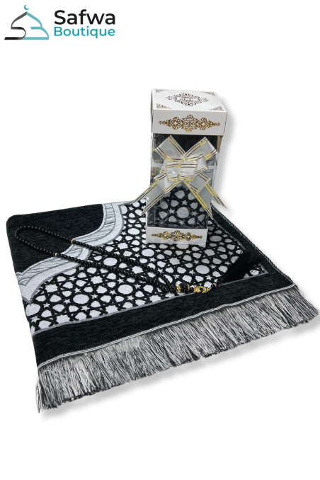 Conjunto de Presente Transparente Elegante - Tapete de Oração & Rosário (Tasbih) | Caixa Muçulmana-Ideias para Presentes-Safwa Boutique