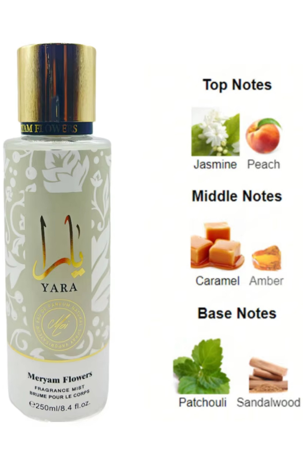 Yara Blanc Doftande Dimma 250 ml - Meryam Flowers | Blommig och Gourmand Kroppsmist-Parfum oriental-Safwa Boutique