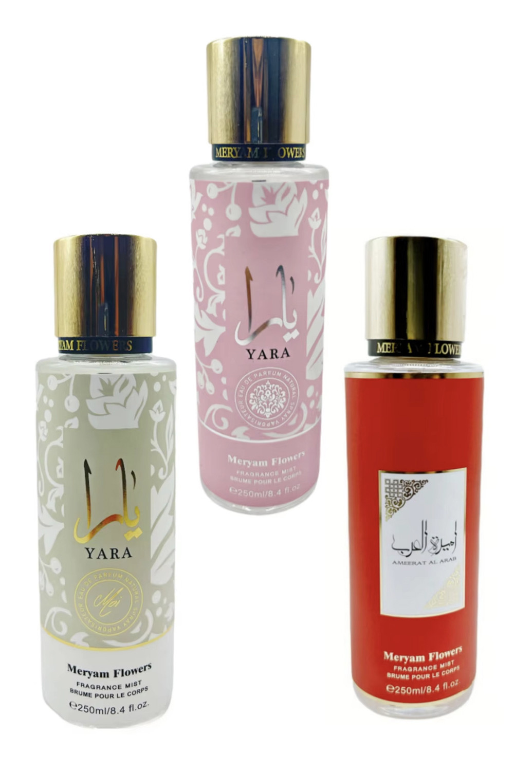 Set di 3 Profumi Nebulizzati Meryam Flowers (Yara Rose, Yara Blanc & Ameerat Al Arab Rouge) - Offerta 3 al prezzo di 2-Parfum oriental-Safwa Boutique