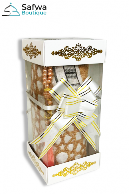 Conjunto de Presente Transparente Elegante - Tapete de Oração & Rosário (Tasbih) | Caixa Muçulmana-Ideias para Presentes-Safwa Boutique