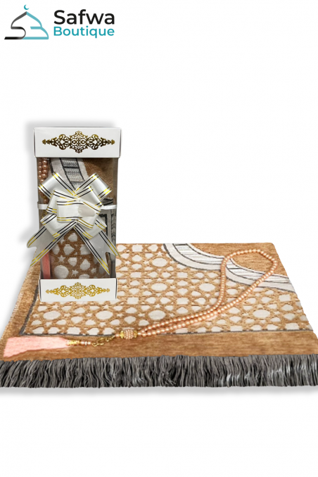 Conjunto de Presente Transparente Elegante - Tapete de Oração & Rosário (Tasbih) | Caixa Muçulmana-Ideias para Presentes-Safwa Boutique