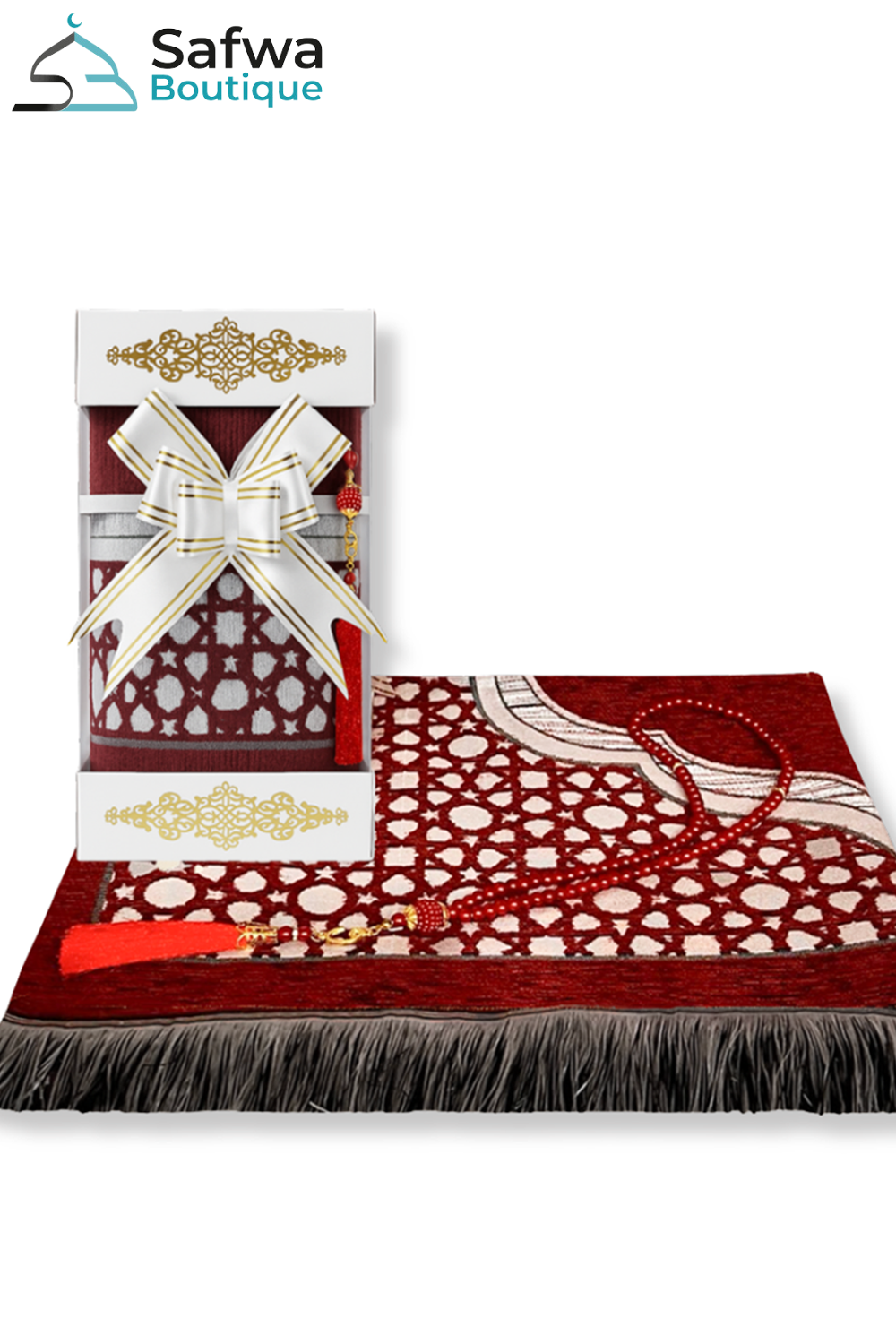 Conjunto de Presente Transparente Elegante - Tapete de Oração & Rosário (Tasbih) | Caixa Muçulmana-Ideias para Presentes-Safwa Boutique