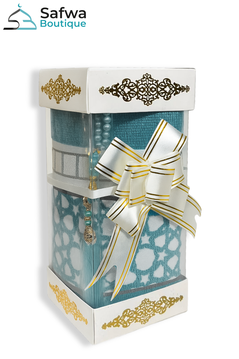 Elegantti Läpinäkyvä Lahjapakkaus - Rukousmatto & Rukousnauha (Tasbih) | Muslim Box-Lahjaideoita-Safwa Boutique