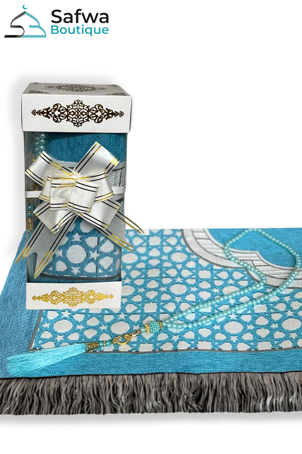 Elegantes Transparentes Geschenkset - Gebetsteppich & Gebetskette (Tasbih) | Muslim Box-Geschenkideen-Safwa Boutique