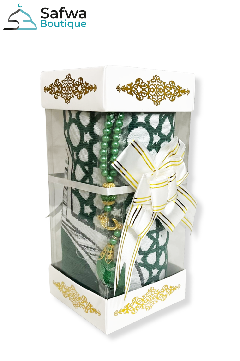 Elegantti Läpinäkyvä Lahjapakkaus - Rukousmatto & Rukousnauha (Tasbih) | Muslim Box-Lahjaideoita-Safwa Boutique
