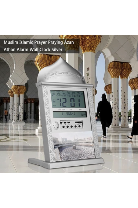 Automaattinen seinä-Adhan-kello AL-HARAMEEN HA-4004 – Rukousajat, Qibla, Hijri- ja Gregoriaaniset kalenterit-Montre & Horloge Adhan-Safwa Boutique