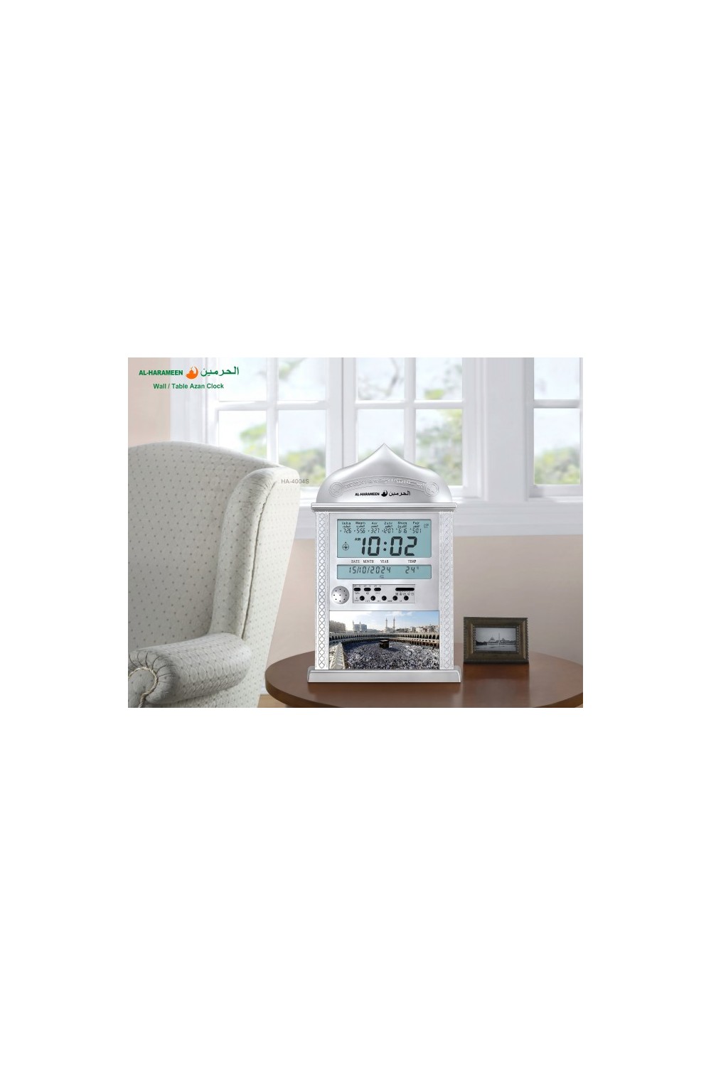 Automatisk vegg-Adhan-klokke AL-HARAMEEN HA-4004 – Bønn­tider, Qibla, Hijri- og Gregoriansk kalender-Montre & Horloge Adhan-Safwa Boutique