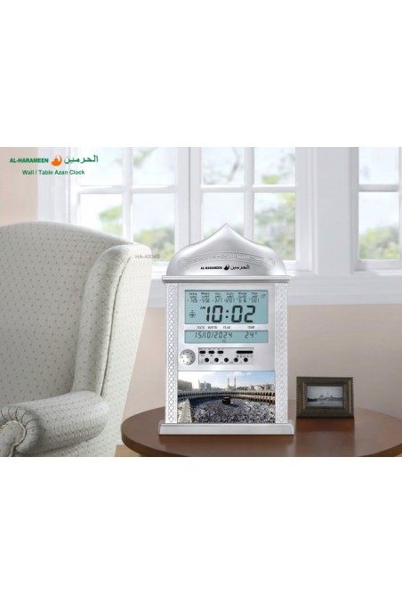 Relógio Adhan de parede automático AL-HARAMEEN HA-4004 – Horários de oração, Qibla, Calendários Hijri e Gregoriano-Montre & Horloge Adhan-Safwa Boutique