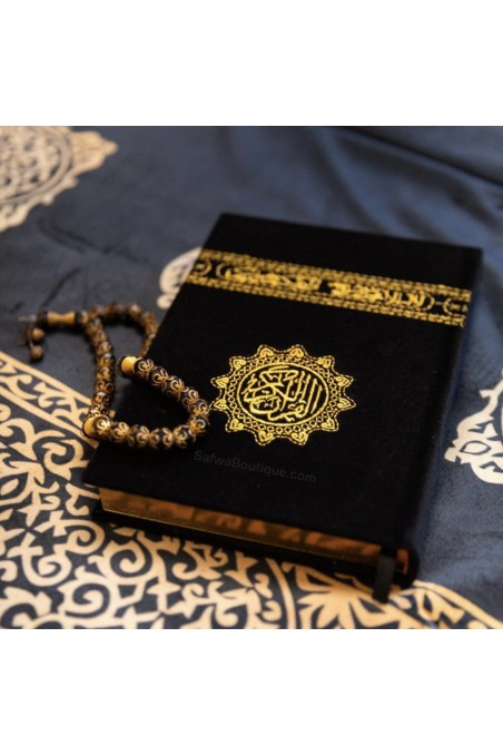 Corán Árabe Kaaba – Cubierta de Terciopelo Negro con Bordado Dorado – Mushaf Uthmani – Hafs – 14×20 cm-القرءان – Corán-Safwa Boutique