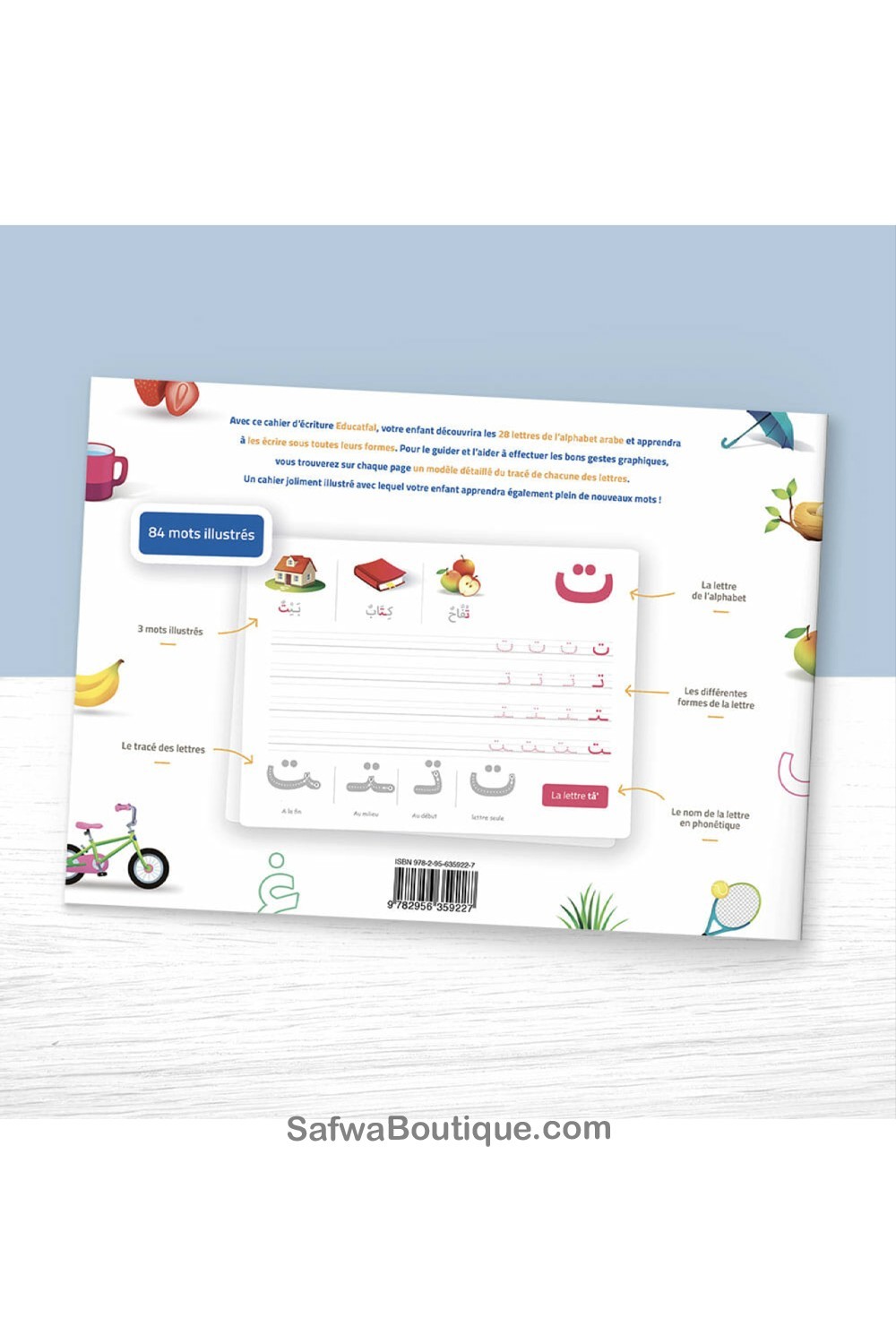 Min skrivebog Arabiske alfabets bogstaver - EDUCATFAL-Apprendre l'arabe-Safwa Boutique