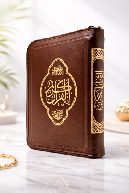 Pocket Quran 14x10 cm Leather – Zipper Closure – Hafs ‘an ‘Asim Reading (Uthmani Script)مصحف الجيب-القرءان – Quran-Safwa Boutique