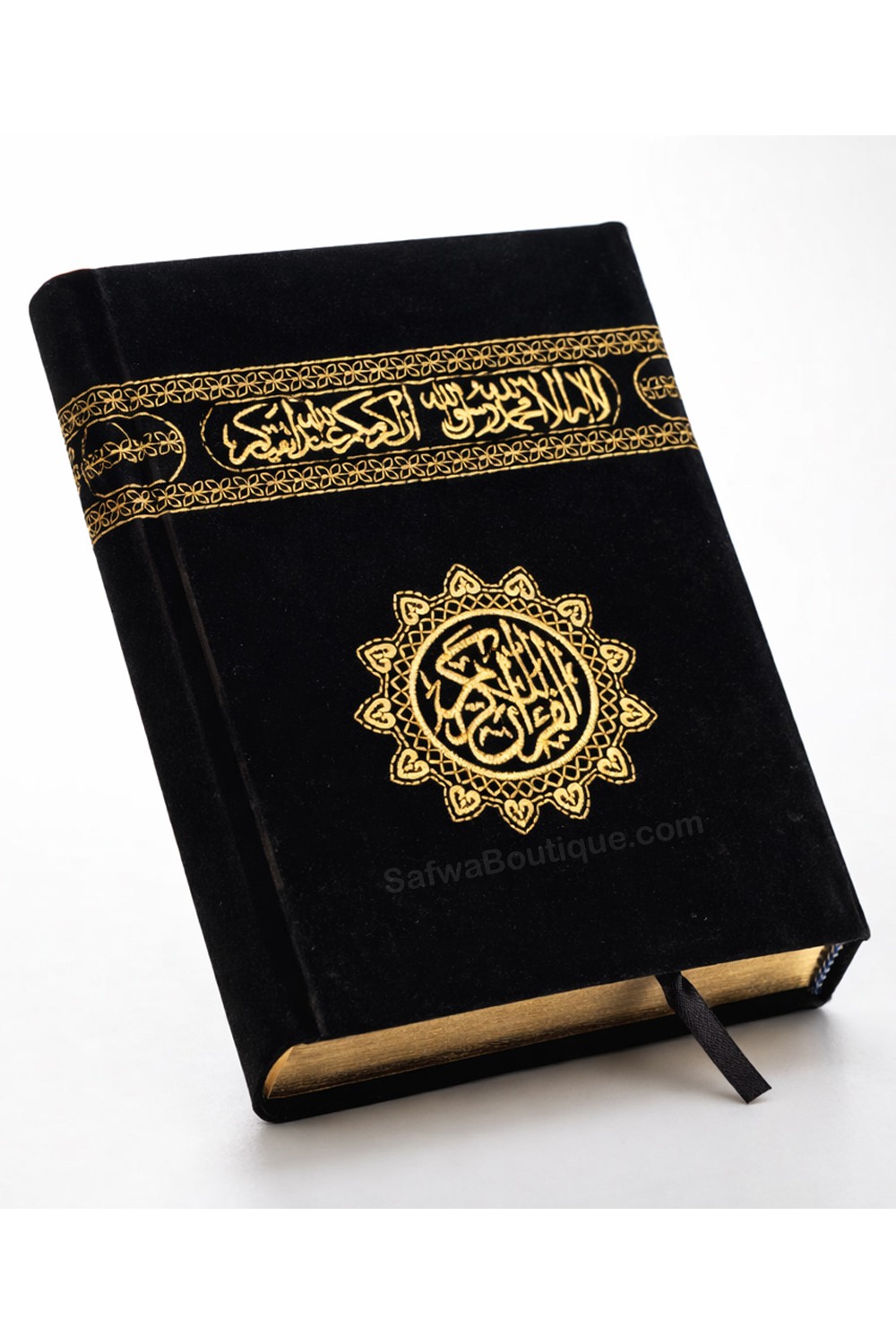 Corán Árabe Kaaba – Cubierta de Terciopelo Negro con Bordado Dorado – Mushaf Uthmani – Hafs – 14×20 cm-القرءان – Corán-Safwa Boutique