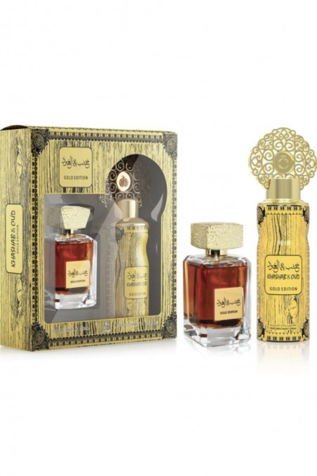 Coffret Parfum d’Orient KHASHAB & OUD GOLD – eau de parfum 100ml & Déodorant 200ml - My Perfumes Dubaï-Accueil-Safwa Boutique